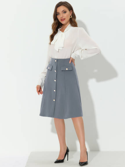 Allegra K- Button A-Line Knee Length Skirt