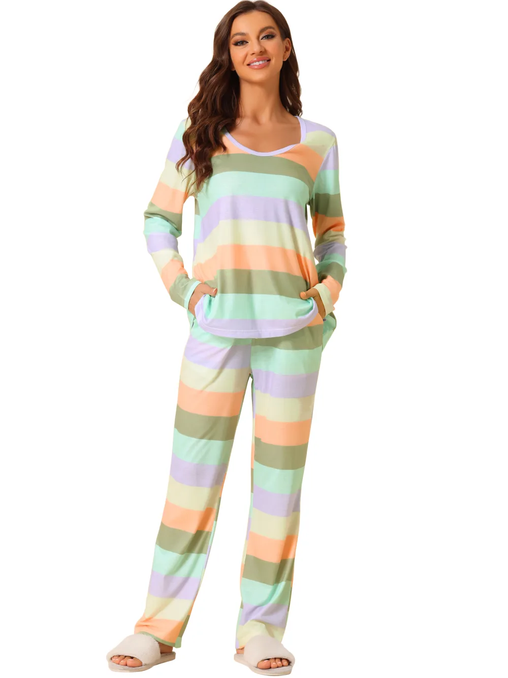 cheibear - Rainbow Stripe Cotton Lounge Set