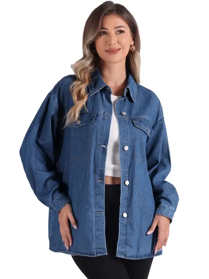 Allegra K - Long Sleeve Oversized Denim Jacket