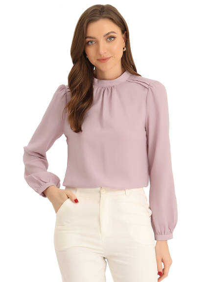 Allegra K- Chiffon Mock Neck Shirt Blouse