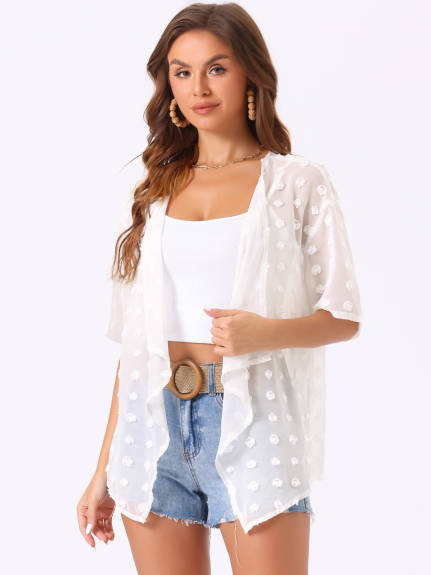 Allegra K- Swiss Dots Short Sleeve Chiffon Cardigans