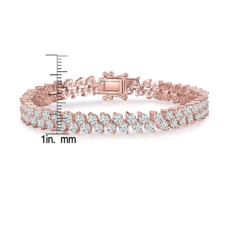 Genevive Sterling Silver with Clear Cubic Zirconia Icicle Cluster Double Row Tennis Bracelet