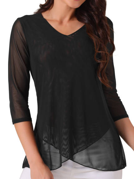 Allegra K - V Neck Asymmetrical Hem Lightweight Top