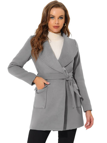 Allegra K- Shawl Collar Lapel Belted Long Trenchcoat