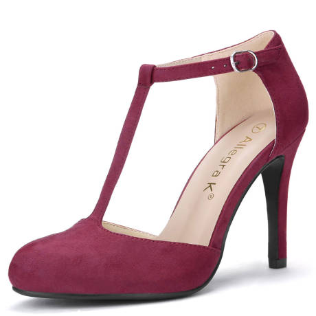 Allegra K - Round Toe Stiletto Heel T-Strap Pump