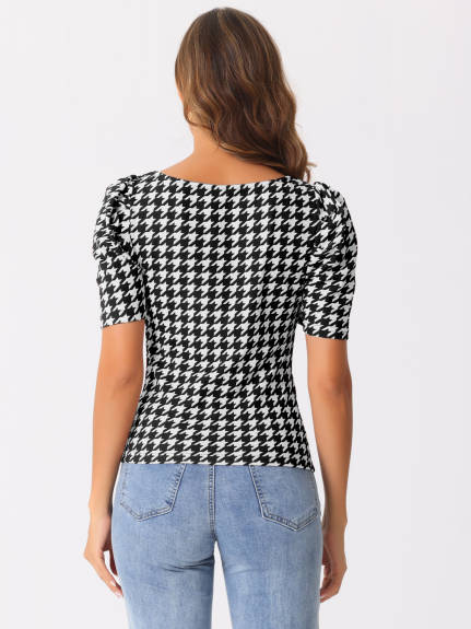 INSPIRE CHIC - Short Sleeve Houndstooth Work Blouse