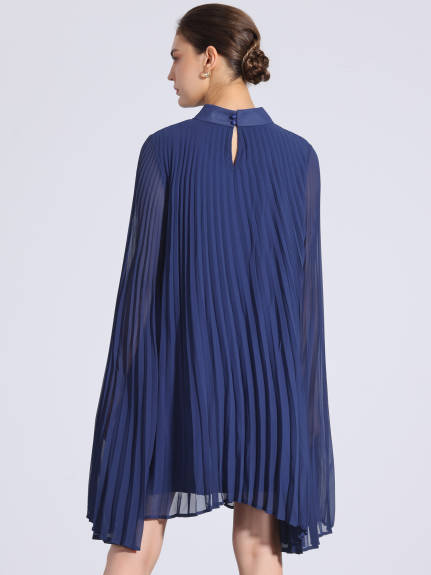 Allegra K - Chiffon Cloak Sleeve Pleated Cape Dress