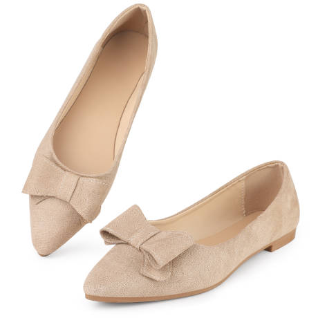 Allegra K - Pointed Toe Bow Slip-on Ballet Flats