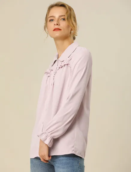 Allegra K- Ruffle Peter Pan Collar Shirt