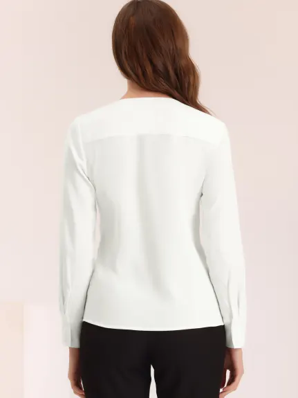 Allegra K- Long Sleeve V Neck Blouse