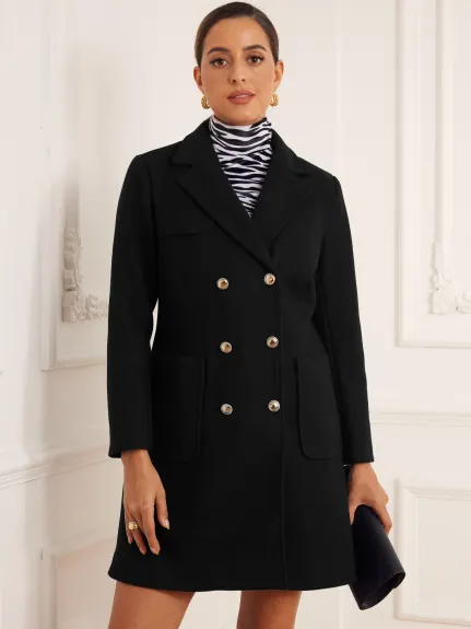 Allegra K - Manteau Long à Poches et Revers Crantés