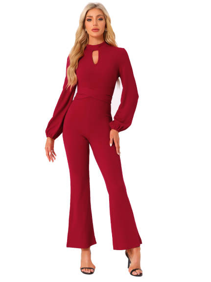 Allegra K - Long Sleeve High Waist Elegant Jumpsuit