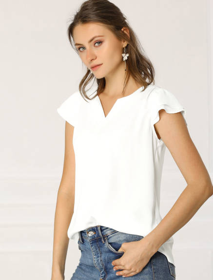 Allegra K- Short Cap Sleeve Work Blouse Pack, White Combo1