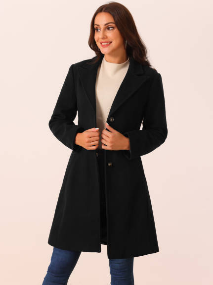 Allegra K - Single Breasted Notched Lapel Peacoat