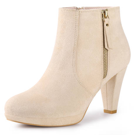 Allegra K- Platform Round Toe Chunky Heels Ankle Boots