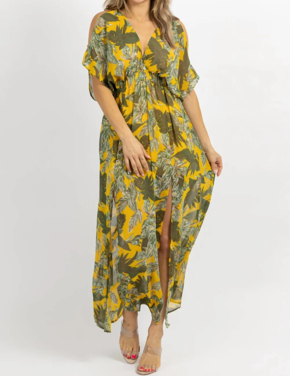 OLIVACEOUS - Cold Shoulder Maxi Dress