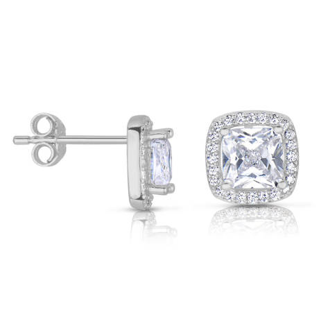 Genevive Sterling Silver White Gold Plated with Colroed Square Cubic Zirconia Stud Earrings