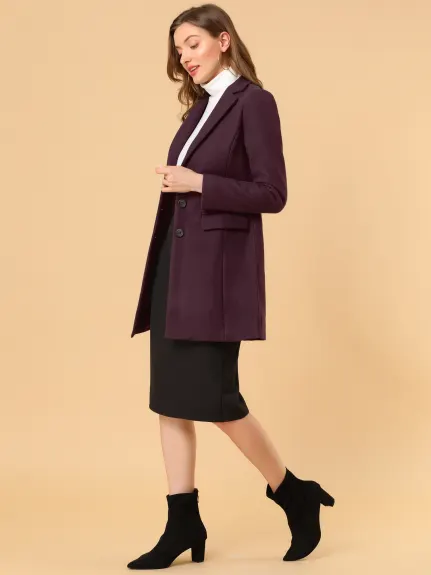 Allegra K- Notched Lapel Single Breasted Long Coat