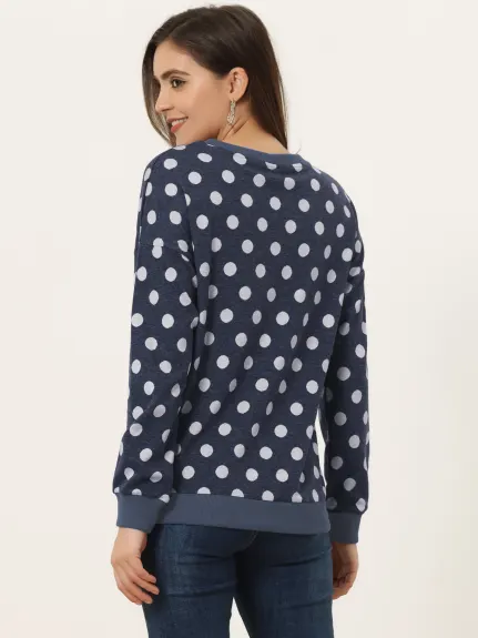 Allegra K- Knitted Pullover Top Polka Dots Sweater