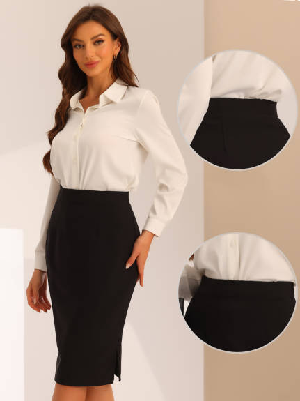 Allegra K- Knee Length High Waist Pencil Skirt