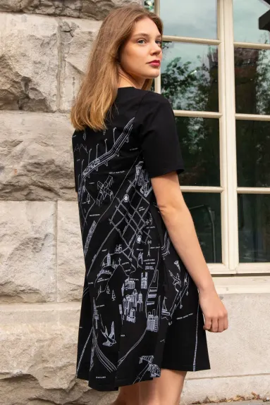 Annick - A La Carte A-Line Dress Montreal Map Print Black