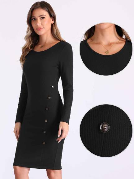 Allegra K - Button Decor Sweater Sheath Dress