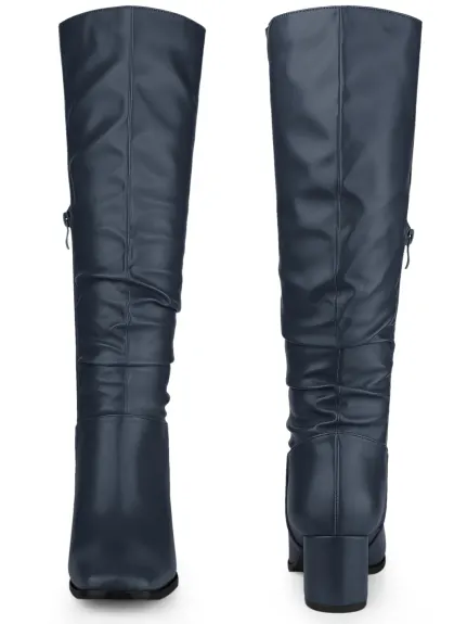 Allegra K - Slouch Square Toe Block Heel Knee High Boots