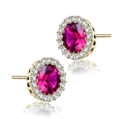 Genevive Sterling Silver with Colored Cubic Zirconia Halo Stud Earrings