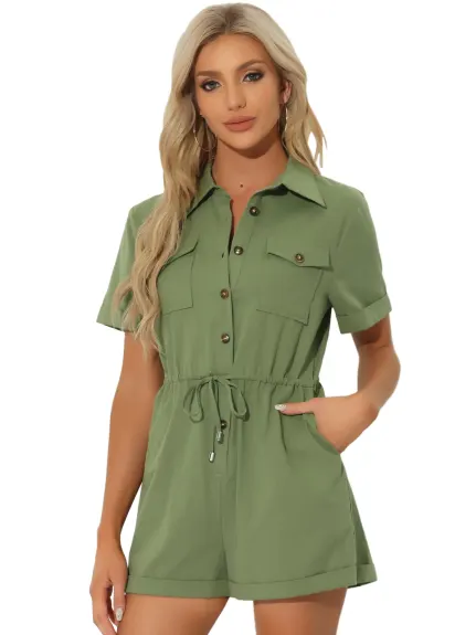 Allegra K - Casual Lapel Collared Shorts Rompers