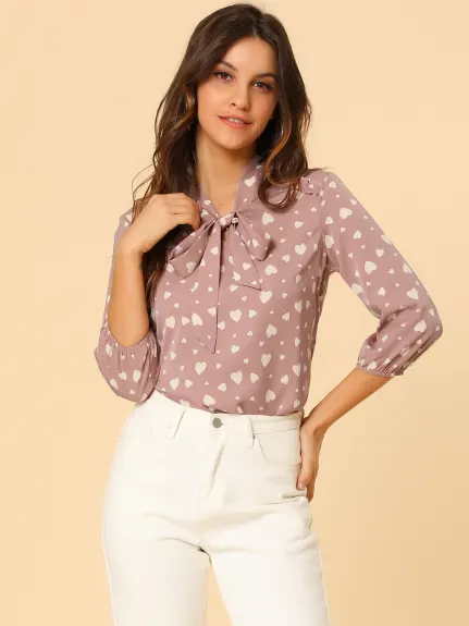 Allegra K- Blouse à pois à volants sur les épaules avec poignets élastiques et nœud papillon au cou