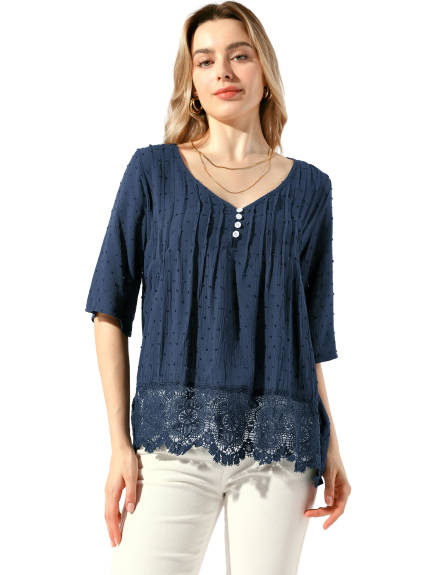 Allegra K - Lace V Neck Summer Lace Hem Top