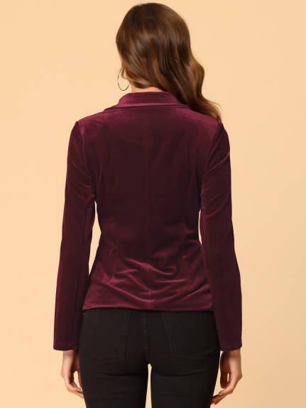 Allegra K- Notched Lapel Velvet Blazer