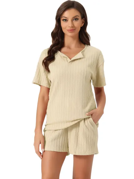 cheibear - Ribbed Knit Summer Pajamas Set