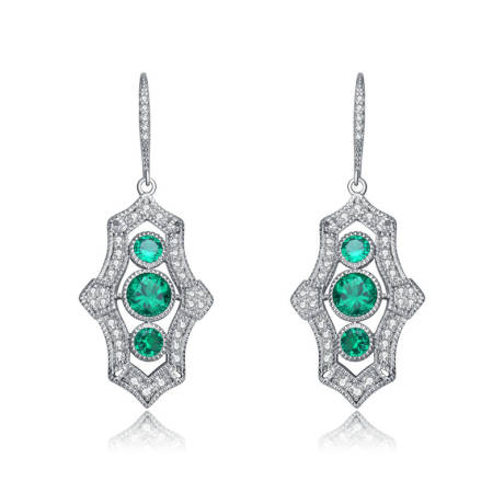 Genevive Sterling Silver White Gold Plated with Colored Cubic Zirconia Leverback Drop Earrings