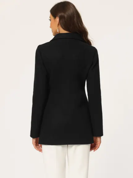 Allegra K- Notched Lapel Double-Breasted Overcoat