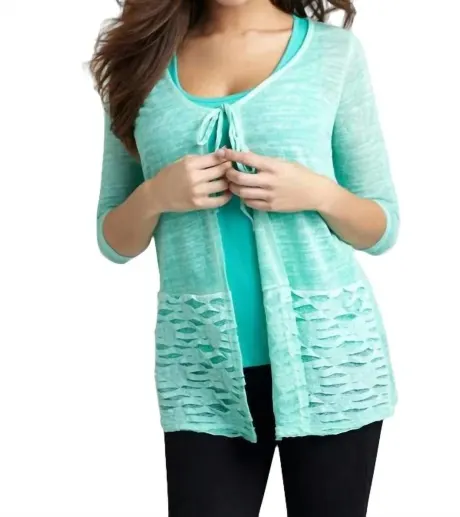 ANGEL - Tie-Front Melange Cardigan