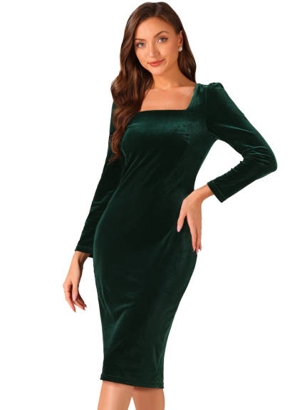 Allegra K - Mermaid Velvet Long Sleeve Bodycon Dress