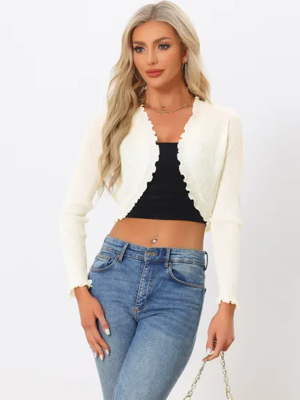 Allegra K- Crop Knit Open Front Cardigan