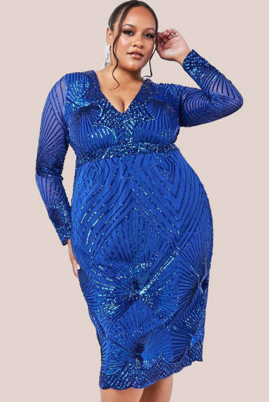 Goddiva  - Scalloped Hem Starburst Midi Dress - plus size