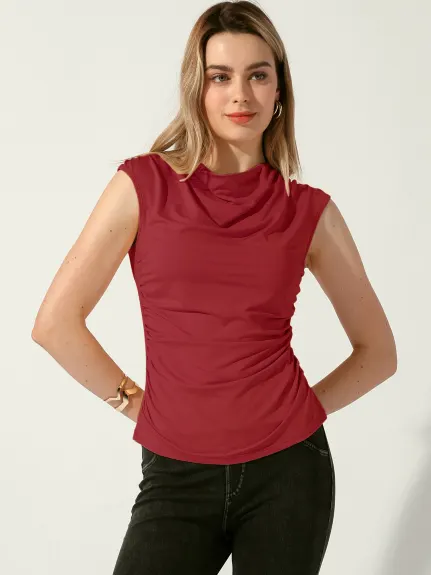 Allegra K - Cowl Neck Ruched Sleeveless Top