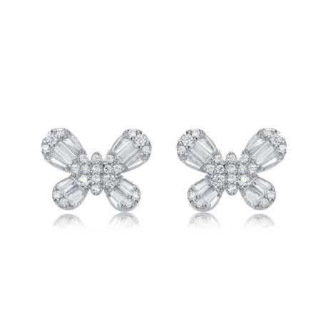 Genevive Sterling Silver with Colored Baguette Cubic Zirconia Butterfly Stud Earrings