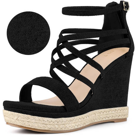 Allegra K - Platform Strappy Denim Wedge Sandals