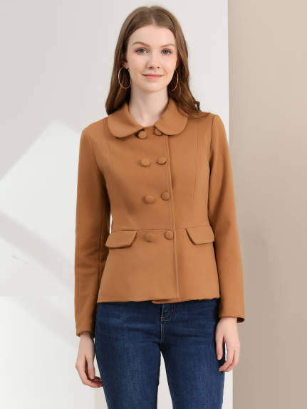 Allegra K- Peter Pan Collar Peacoat Double Breasted Short Coat