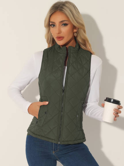 Allegra K- Stand Collar Lightweight Gilet Quilted Zip Vest