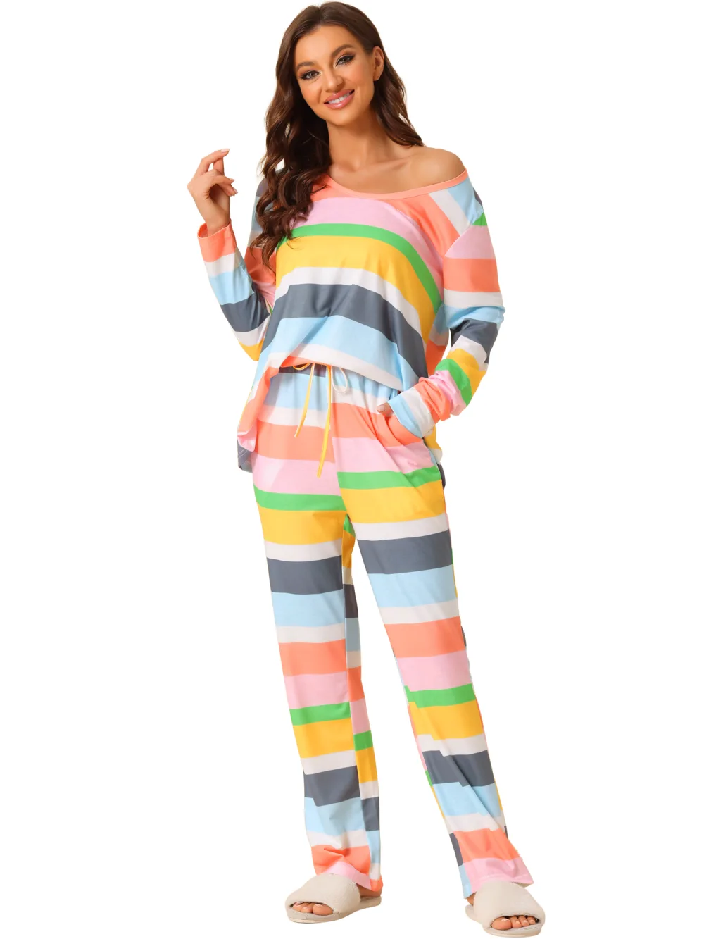 cheibear - Rainbow Stripe Cotton Lounge Set