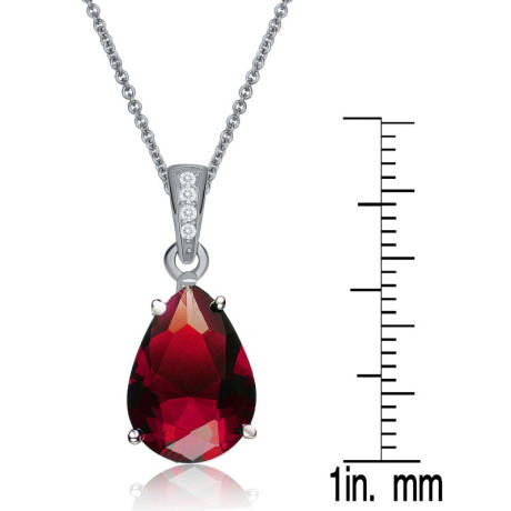 Genevive Sterling Silver White Gold Plating with Colored Cubic Zirconia Pear Shaped Pendant Necklace