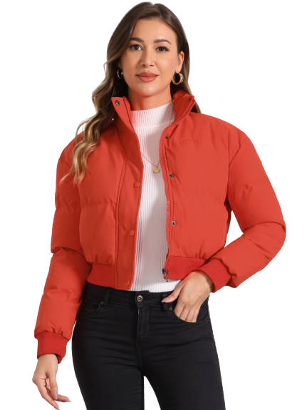 Allegra K - Cropped Padded Bomber Jacket Outwear