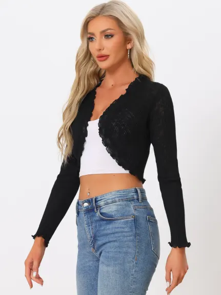 Allegra K- Crop Knit Open Front Cardigan