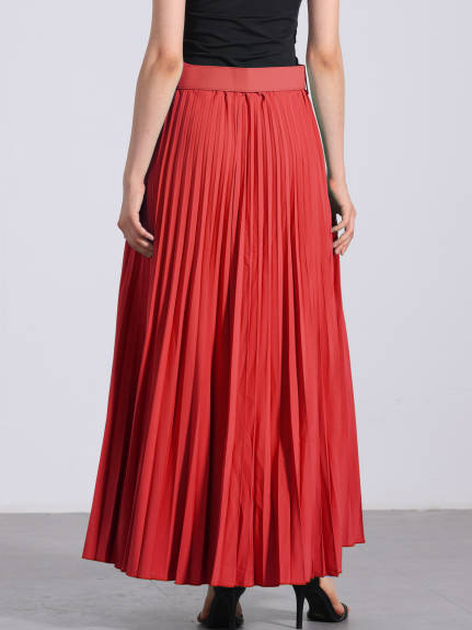 Allegra K - Elastic High Waist Maxi Pleated Skirt