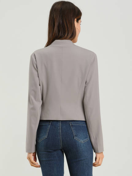 Allegra K- Suit Collarless Cropped Blazer Jacket